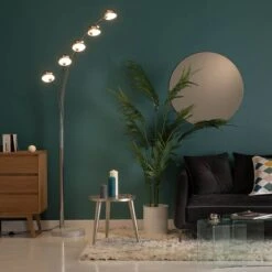 Lampadaire Arc OSLO Argenté En Métal Et Marbre