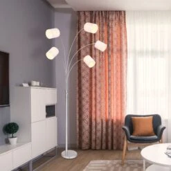 Globo Lampadaire AVA (H204cm) En Métal Argent Et Tissu Beige