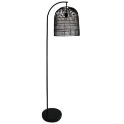 Lampadaire BROW En Métal Et Rotin Noir