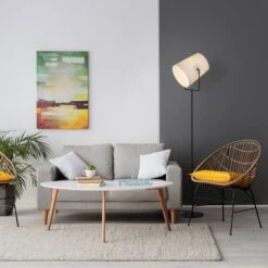 BRILLIANT Lampadaire Design Orientable BUCKET Noir Et Blanc En Métal Et Tissu