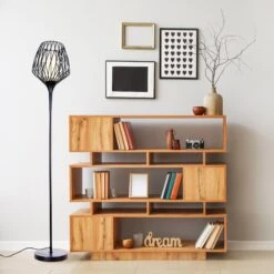 Lampadaire LORA En Métal Noir Et Verre Opale Blanc