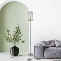 Lampadaire PAMPS En Métal Chrome Et Pampilles En Cristal