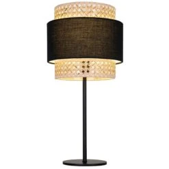 Lampe à Poser ART En Cannage Naturel Et Tissu Noir
