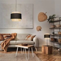 Lampe à Poser ART En Cannage Naturel Et Tissu Noir -BRILLIANT Soldes Boutique lampe a poser art en cannage naturel et tissu noir keria 1906994 4