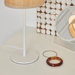 Lampe à Poser ART En Raphia Naturel Et Tissu Blanc -BRILLIANT Soldes Boutique lampe a poser art en raphia naturel et tissu blanc keria 1906995 6