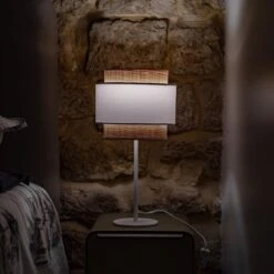 Lampe à Poser ART En Raphia Naturel Et Tissu Blanc -BRILLIANT Soldes Boutique lampe a poser art en raphia naturel et tissu blanc keria 1906995 7
