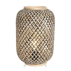Lampe à Poser CAGE En Métal Noir Et Bambou Tressé Naturel -BRILLIANT Soldes Boutique lampe a poser cage en metal noir et bambou tresse naturel keria 1903370 2