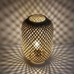 Lampe à Poser CAGE En Métal Noir Et Bambou Tressé Naturel -BRILLIANT Soldes Boutique lampe a poser cage en metal noir et bambou tresse naturel keria 1903370 4