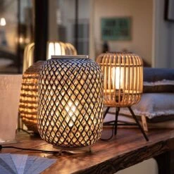 Lampe à Poser CAGE En Métal Noir Et Bambou Tressé Naturel -BRILLIANT Soldes Boutique lampe a poser cage en metal noir et bambou tresse naturel keria 1903370 6