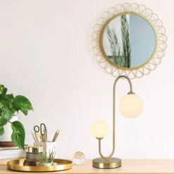 Lampe à Poser FLOW En Métal Couleur Laiton Et Verre Opale Blanc -BRILLIANT Soldes Boutique lampe a poser flow en metal couleur laiton et verre opale blanc keria 2008244 4