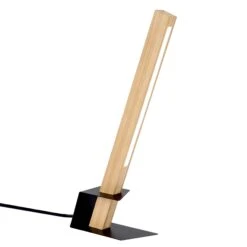 Lampe à Poser LED RAPID En Bois Naturel Et Métal Noir