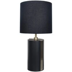 Lampe à Poser OLINO En Métal Noir Avec Abat-jour En Lin Noir