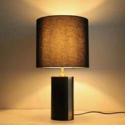 Lampe à Poser OLINO En Métal Noir Avec Abat-jour En Lin Noir -BRILLIANT Soldes Boutique lampe a poser olino en metal noir avec abat jour en lin noir keria 2201561 6