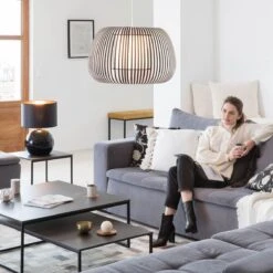 Lampe à Poser PALLA (D35cm) En Verre Et Tissu Noir -BRILLIANT Soldes Boutique lampe a poser palla d35cm en verre et tissu noir tk lighting 2204256 3