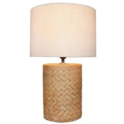 Lampe à Poser STOOD (H46cm) En Béton Marron Abat-jour Lin