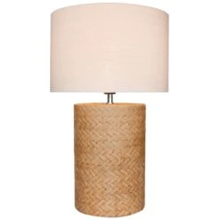 Lampe à Poser STOOD (H71cm) En Béton Marron Abat-jour Lin