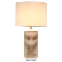 Lampe à Poser STRAYE (H80cm) En Céramique Blanc/doré Avec Abat-jour En Tissu Blanc