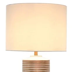 Lampe à Poser STRAYE (H80cm) En Céramique Blanc/doré Avec Abat-jour En Tissu Blanc -BRILLIANT Soldes Boutique lampe a poser straye h80cm en ceramique blanc dore avec abat jour en tissu blanc keria 2106351 3