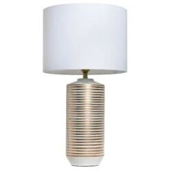 Lampe à Poser STRAYE (H80cm) En Céramique Blanc/doré Avec Abat-jour En Tissu Blanc -BRILLIANT Soldes Boutique lampe a poser straye h80cm en ceramique blanc dore avec abat jour en tissu blanc keria 2106351 4