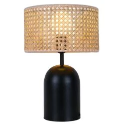 Lampe à Poser TWIG En Métal Noir Abat-jour Cannage Naturel