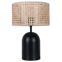 Lampe à Poser TWIG En Métal Noir Abat-jour Cannage Naturel -BRILLIANT Soldes Boutique lampe a poser twig en metal noir abat jour cannage naturel keria 1907002 3