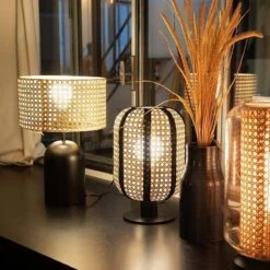 Lampe à Poser TWIG En Métal Noir Abat-jour Cannage Naturel -BRILLIANT Soldes Boutique lampe a poser twig en metal noir abat jour cannage naturel keria 1907002 4