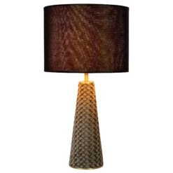 Lampe à Poser VELVET En Velours Gris Avec Abat-jour En Velours Noir