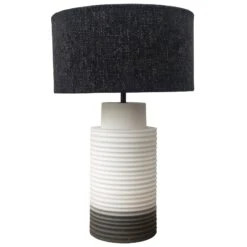 Lampe BIMOOD En Céramique Blanche Et Noire Avec Abat-jour En Tissu Noir