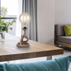 Lampe Corde ROPE En Cordage Naturel Et Métal Noir -BRILLIANT Soldes Boutique lampe corde rope en cordage naturel et metal noir paul neuhaus 1903679 1