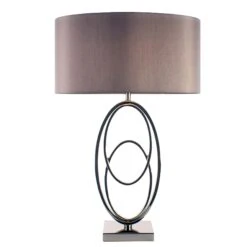 Lampe De Salon ALLAN Argentée Et Abat-jour Taupe En Métal Et Tissu