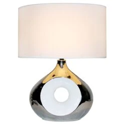 Lampe De Salon HOLLY Argentée En Céramique Et Abat-jour Blanc