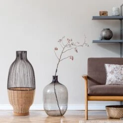 Lampe De Sol IRON En Métal Noir Et Rotin Naturel -BRILLIANT Soldes Boutique lampe de sol iron en metal noir et rotin naturel keria 2004157 1