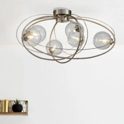 Plafonnier ABSTRE En Métal Nickel Satiné Et Verre