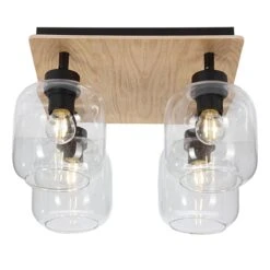 Plafonnier CUBUS WOOD En Bois Naturel Et Verre Transparent (F)